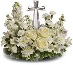 Sliver Cross with White Roses